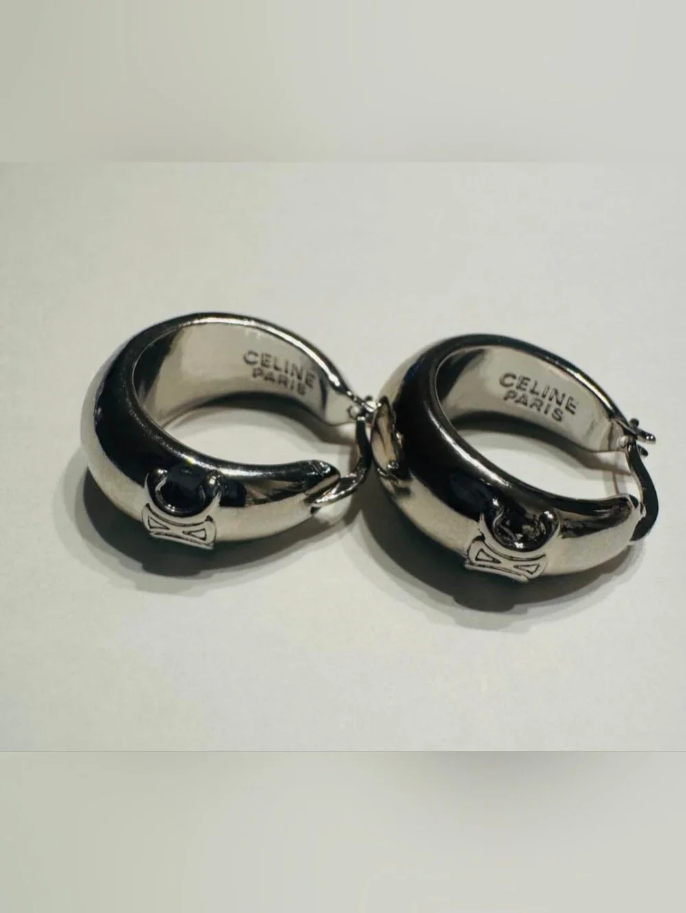 Style CELINE Paris Silver-Tone  Hoop Earrings Nwot